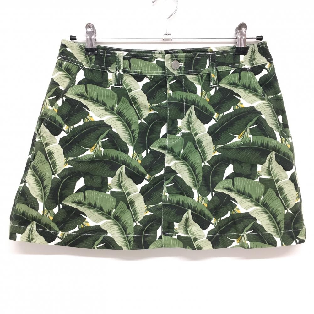 ジャックバニー スカート ダークグリーン×白 リーフ柄 内側インナーパンツ レディース 2(L) ゴルフウェア Jack Bunny
