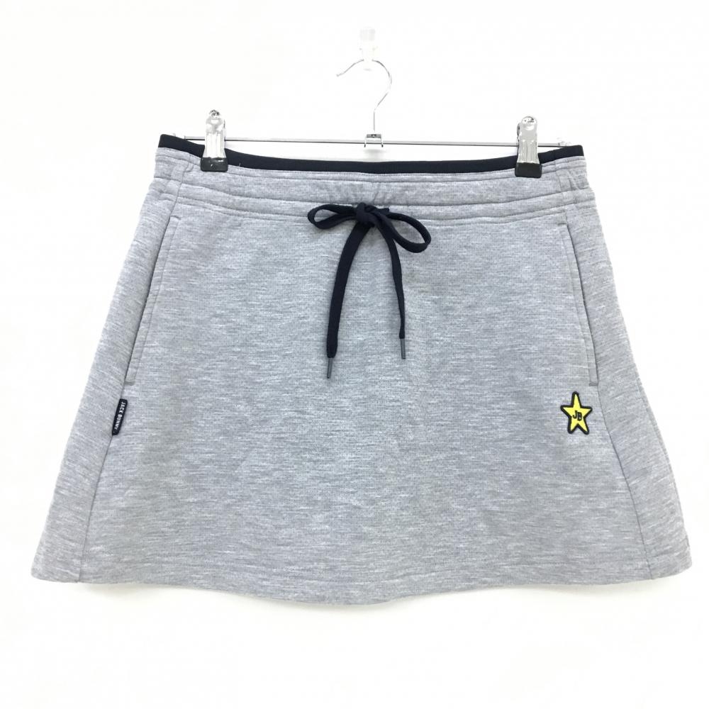 【美品】ジャックバニー スカート 杢グレー×ネイビー メッシュ調生地 ウエストゴム＆調節紐  レディース 2(L) ゴルフウェア Jack Bunny