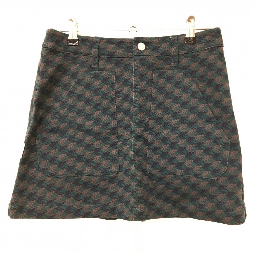 【超美品】ジャックバニー スカート ダークグリーン×グレー 総柄 内側インナーパンツ レディース 1(M) ゴルフウェア Jack Bunny