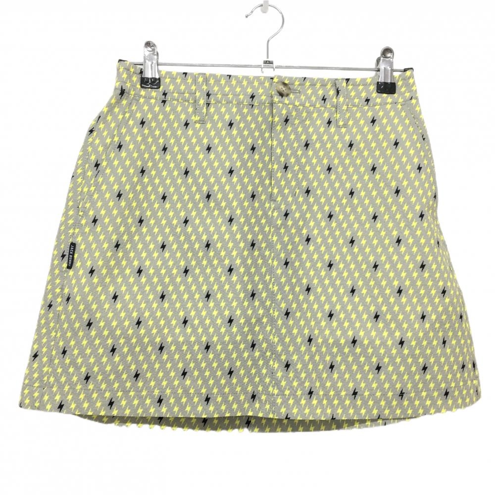 【超美品】ジャックバニー スカート　グレー×イエロー イナズマ総柄 サッカー調生地 レディース 2(L) ゴルフウェア Jack Bunny