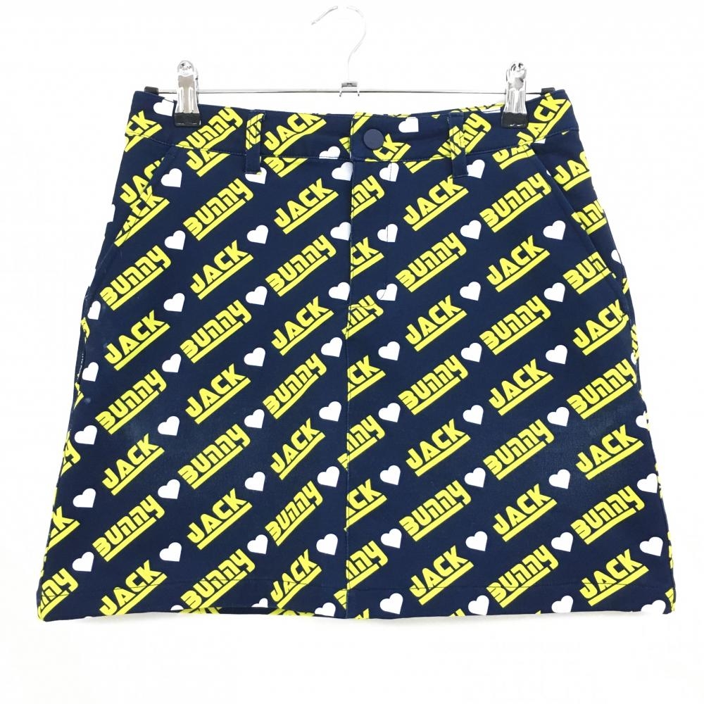 ジャックバニー スカート ネイビー×イエロー 斜めロゴ総柄 裏起毛 レディース 1(M) ゴルフウェア 2024年モデル Jack Bunny