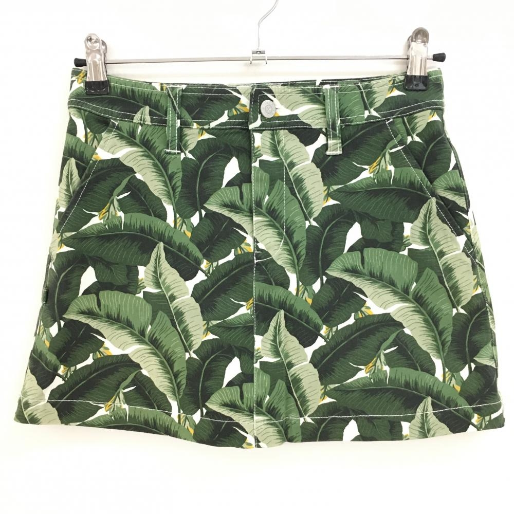 【超美品】ジャックバニー スカート グリーン×アイボリー リーフ柄  レディース 0(S) ゴルフウェア Jack Bunny