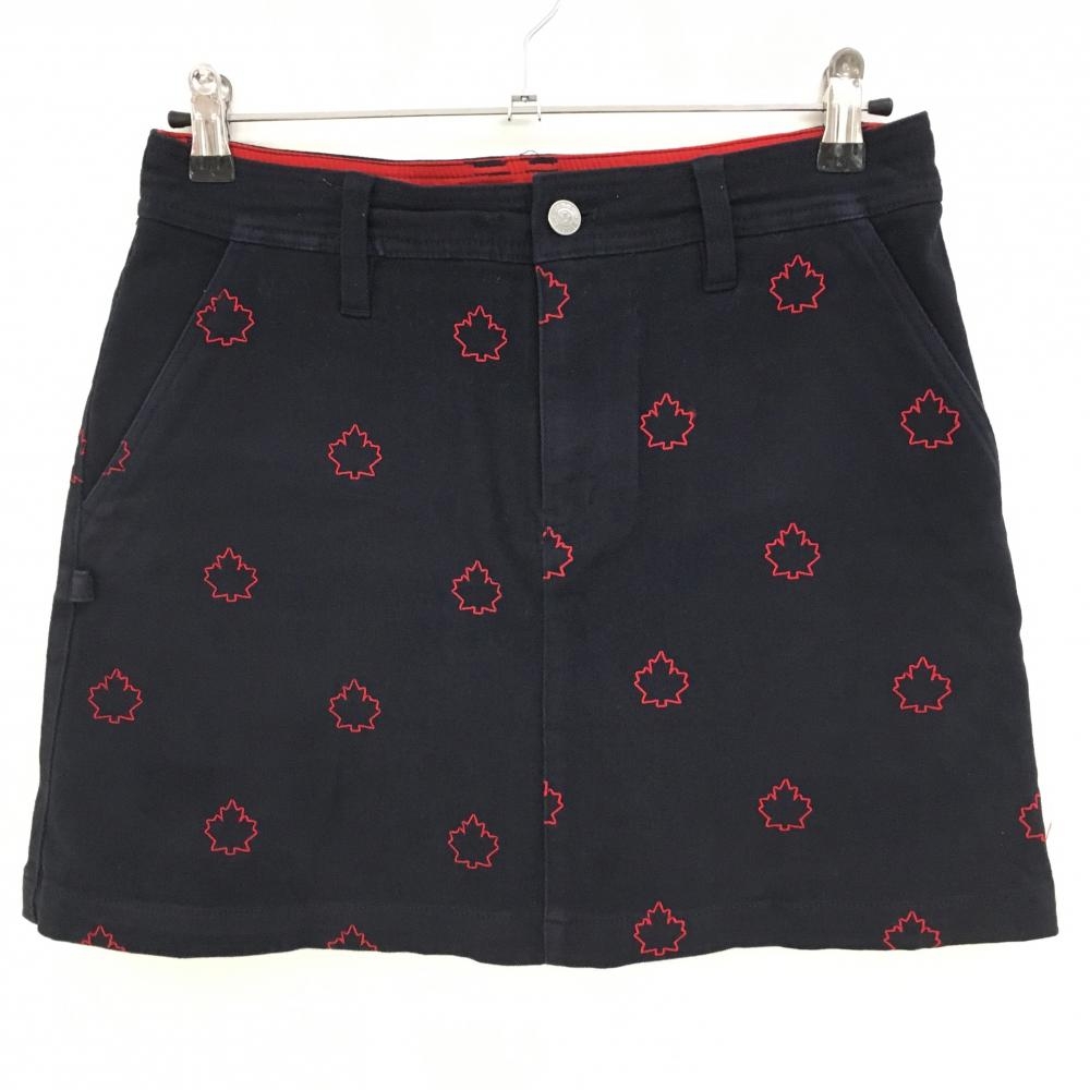 ジャックバニー スカート ダークネイビー×レッド 刺しゅう総柄 カエデ 内側インナーパンツ レディース 2(L) ゴルフウェア Jack Bunny