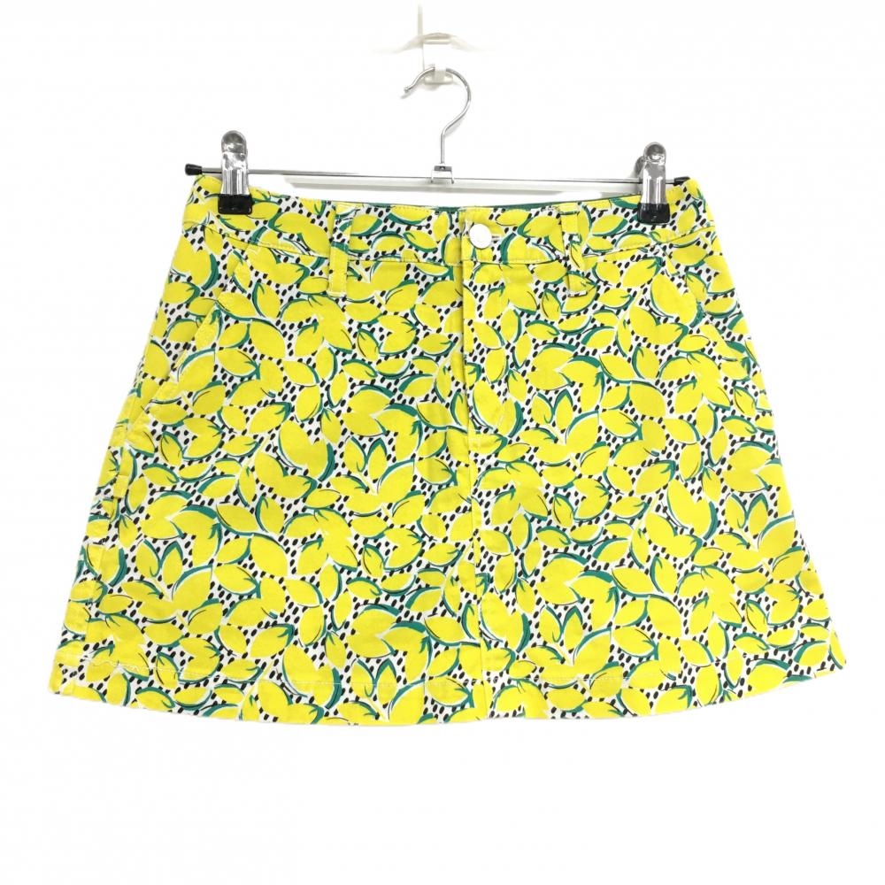 【超美品】ジャックバニー スカート イエロー×白 リーフ柄風 ストレッチ 内側インナーパンツ レディース 1(M) ゴルフウェア Jack Bunny
