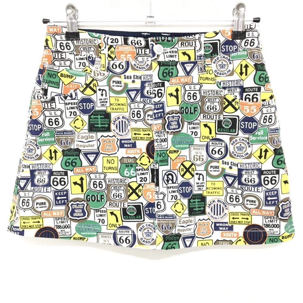 【超美品】ジャックバニー スカート 白×マルチカラー 標識柄 内側インナーパンツ レディース 0(S) ゴルフウェア Jack Bunny