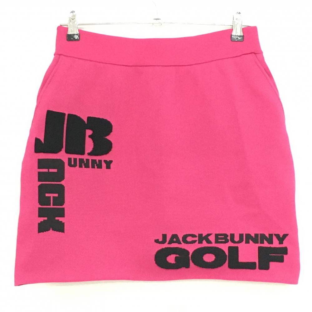 【美品】ジャックバニー ニットスカート ピンク×黒 パイルロゴ レディース 1(M) ゴルフウェア 2024年モデル Jack Bunny