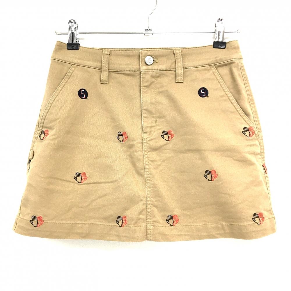 ジャックバニー スカート ブラウン×ネイビー×レッド 刺しゅう総柄  レディース 0(S) ゴルフウェア Jack Bunny