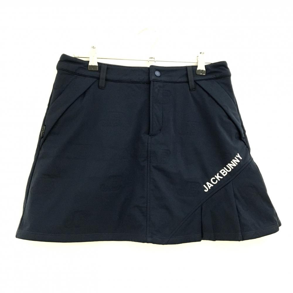 【超美品】ジャックバニー スカート ネイビー エンボスロゴ総柄 ボンディング生地 レディース 2(L) ゴルフウェア Jack Bunny