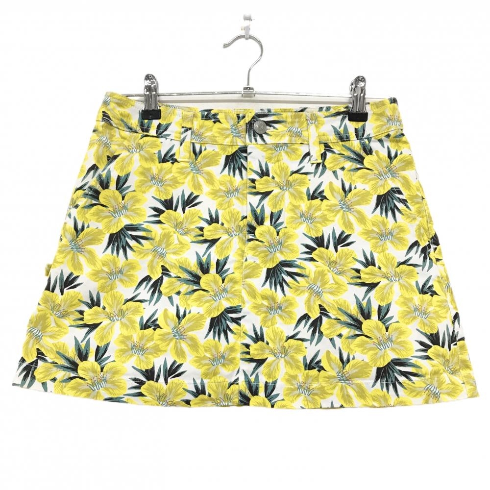ジャックバニー スカート 白×イエロー 花柄 バックロゴ 内側インナーパンツ レディース 1(M) ゴルフウェア Jack Bunny