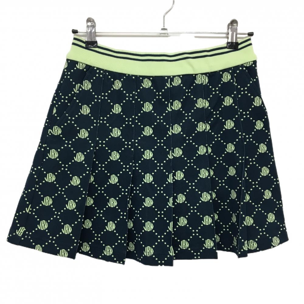 【超美品】ジャックバニー プリーツスカート ネイビー×ライトグリーン ロゴ総柄 レディース 1(M) ゴルフウェア 2025年モデル Jack Bunny