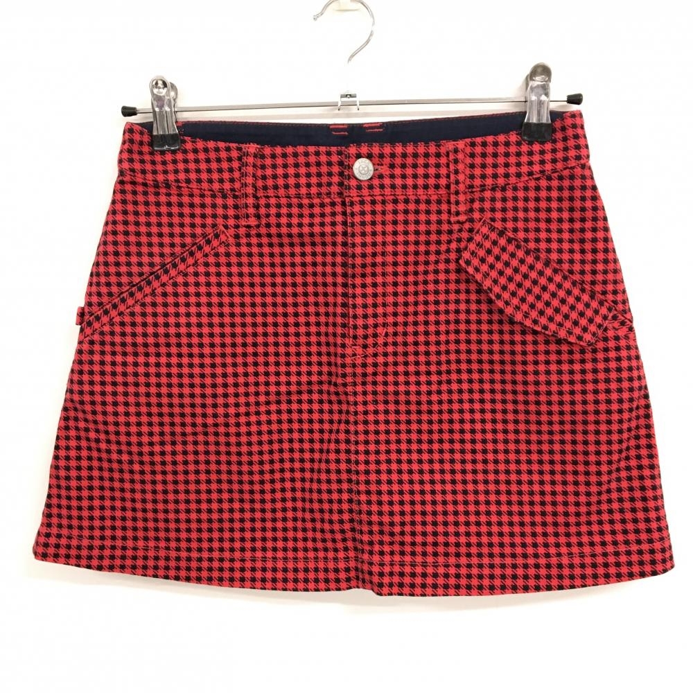 【超美品】ジャックバニー スカート レッド×黒 チェック 内側インナーパンツ レディース 0(S) ゴルフウェア Jack Bunny