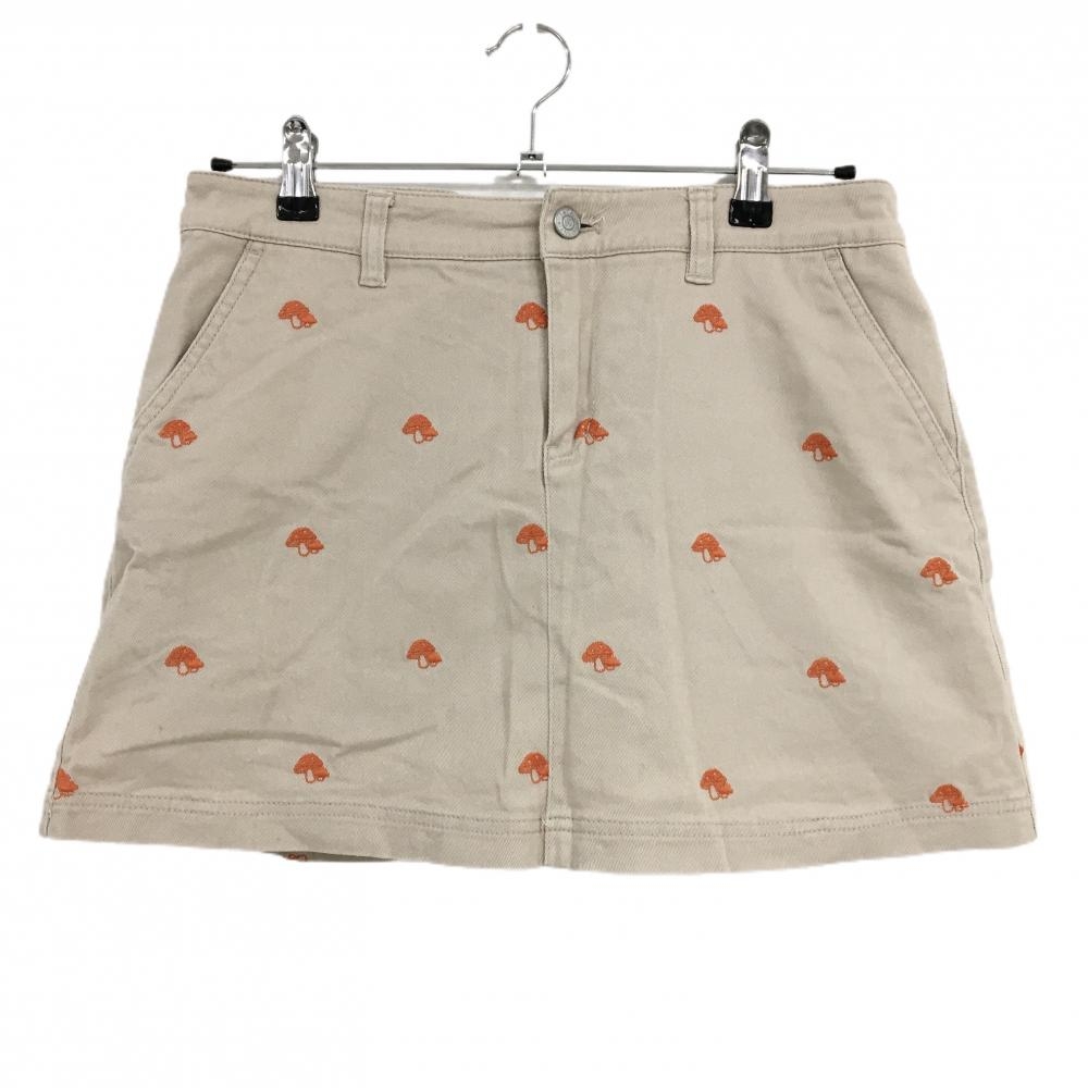 ジャックバニー スカート ベージュ×オレンジ キノコ柄 バックロゴ レディース 2(L) ゴルフウェア Jack Bunny