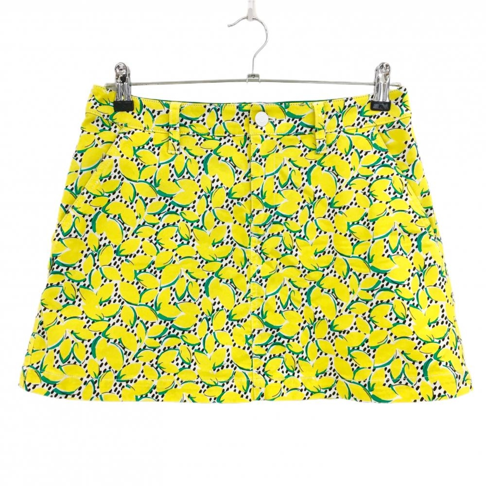 【美品】ジャックバニー スカート 白×イエロー×グリーン 総柄 内側インナーパンツ ストレッチ  レディース 2(L) ゴルフウェア Jack Bunny