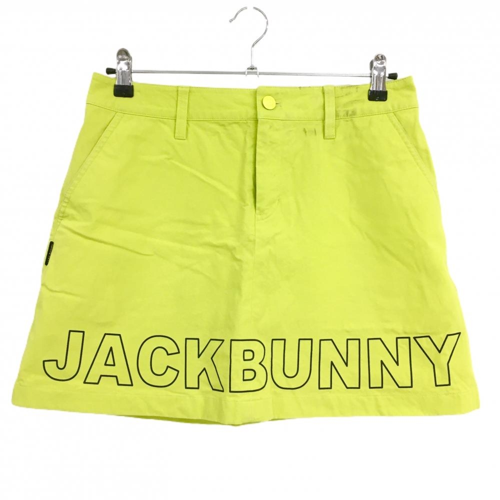 ジャックバニー スカート ライムイエロー×黒 内側インナーパンツ 裾ロゴプリント ストレッチ レディース 2(L) ゴルフウェア Jack Bunny