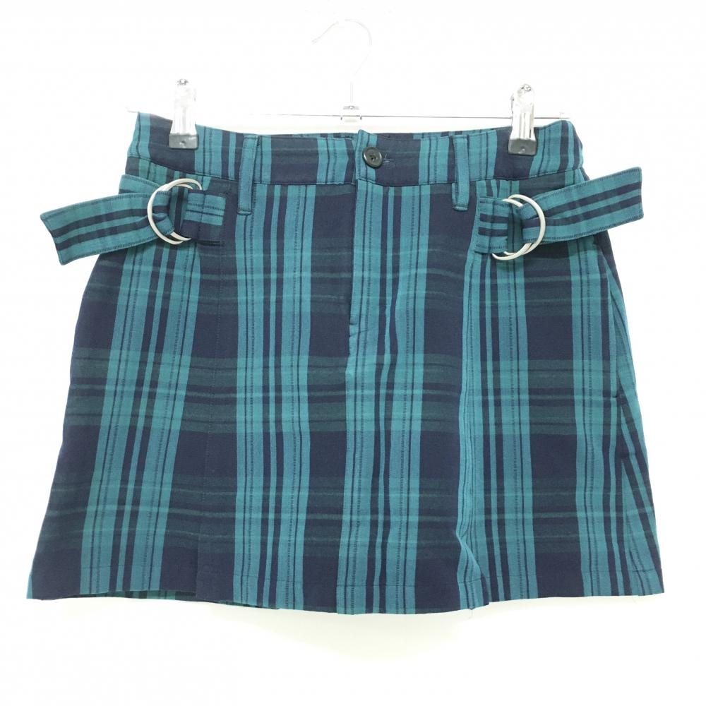 【超美品】ジャックバニー スカート グリーン系×ネイビー チェック ストレッチ レディース 1(M) ゴルフウェア サンプル品 Jack Bunny