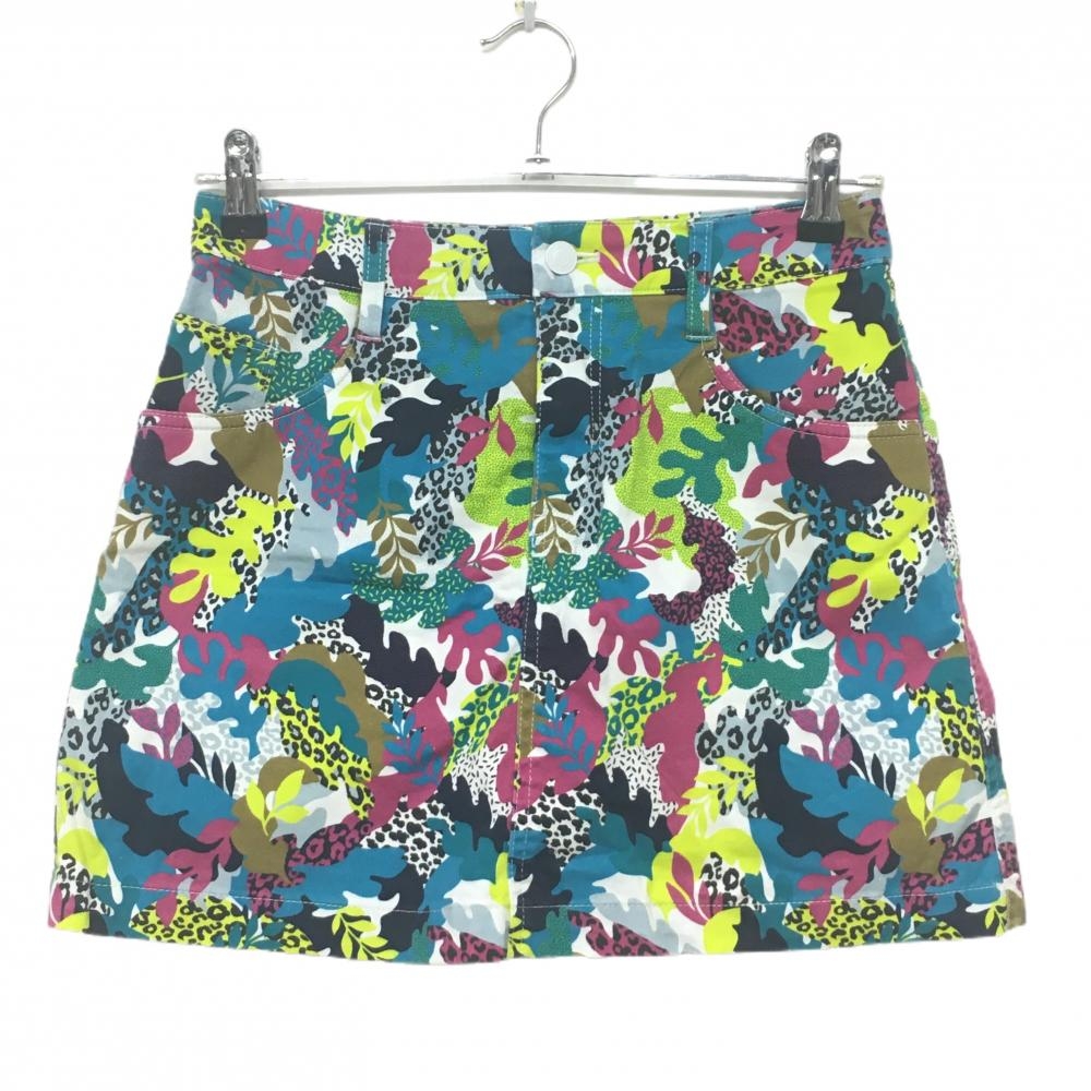 【美品】ジャックバニー スカート 白×マルチカラー 総柄 レディース 0(S) ゴルフウェア Jack Bunny