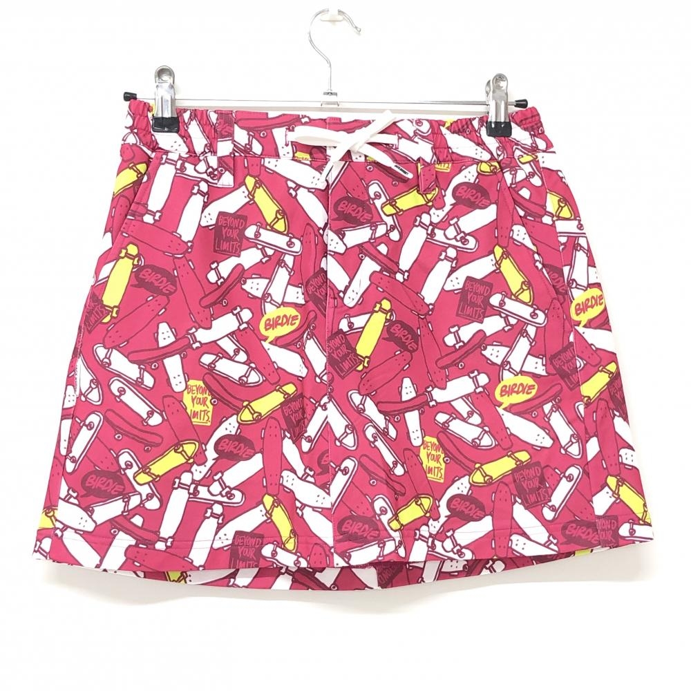 【超美品】ジャックバニー スカート パープルレッド×白 スケボー総柄 ウエストゴム 調節紐 レディース 2(L) ゴルフウェア Jack Bunny