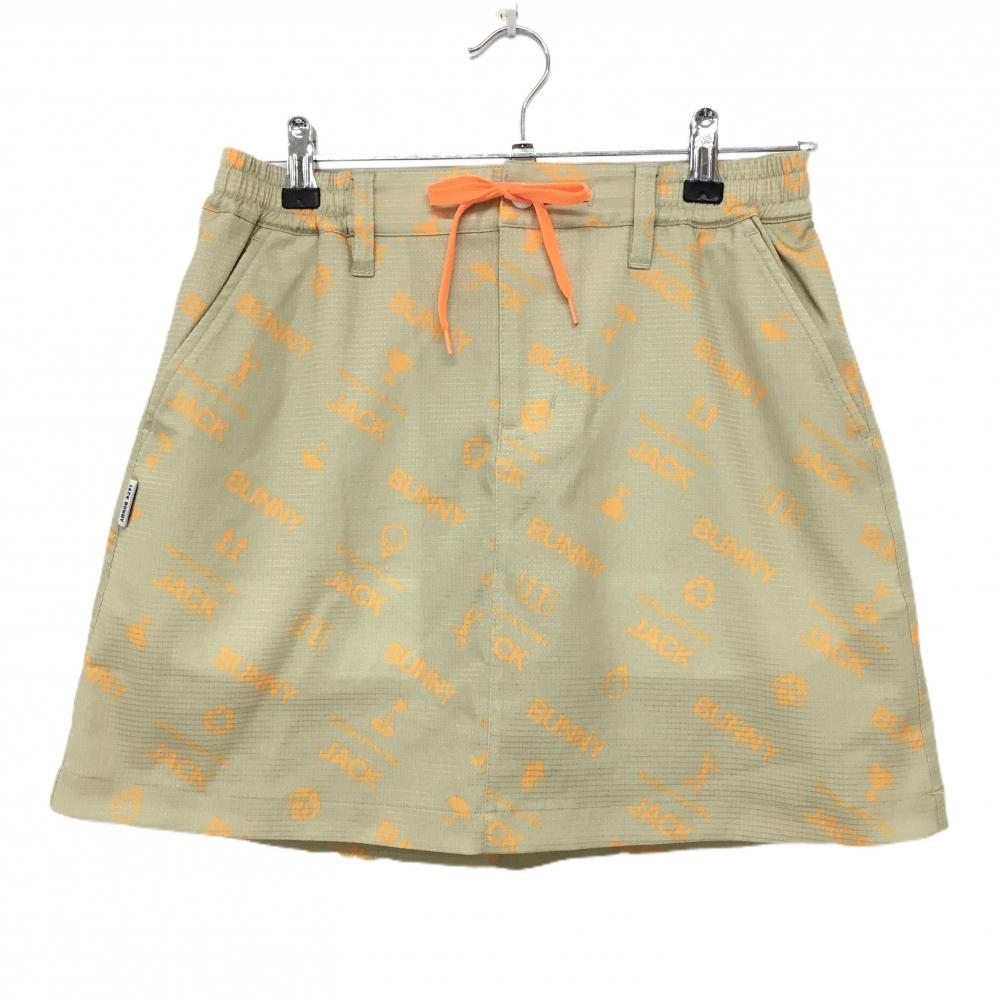 【超美品】ジャックバニー スカート ベージュ系×オレンジ ロゴ総柄 メッシュ調生地  レディース 2(L) ゴルフウェア Jack Bunny