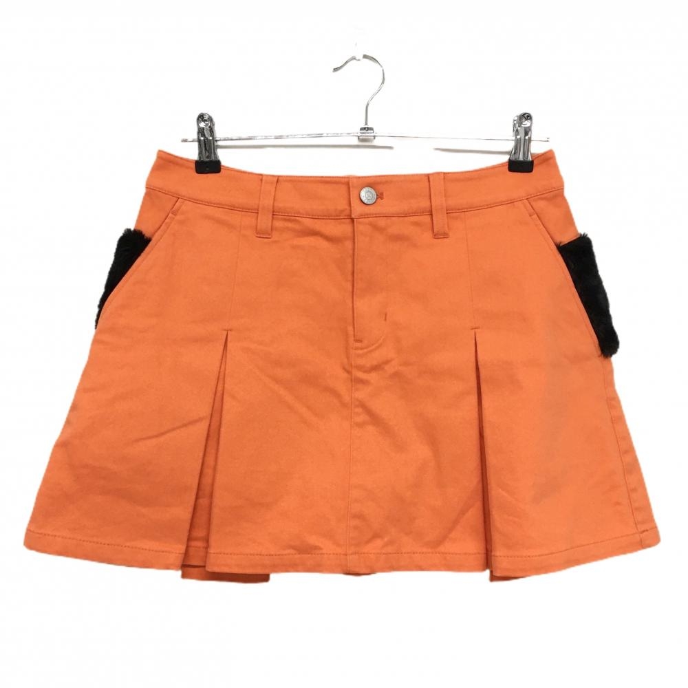ジャックバニー ボックスプリーツスカート オレンジ×黒 後ろ一部ボア 裏微起毛  レディース 2(L) ゴルフウェア Jack Bunny