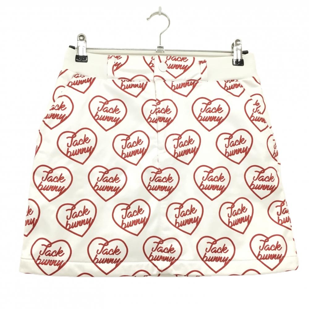 【超美品】ジャックバニー スカート 白×レッド 総柄 裏微起毛 内側インナーパンツ レディース 2(L) ゴルフウェア 2024年モデル Jack Bunny