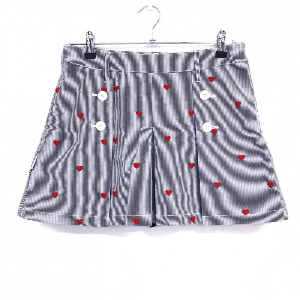 【美品】ジャックバニー スカート グレー×白 細目ストライプ ハート 内側インナーパンツ レディース 2(L) ゴルフウェア Jack Bunny