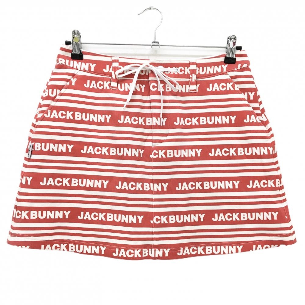 【美品】ジャックバニー スカート レッド×白 ボーダー ロゴ ウエスト調節紐 内側インナーパンツ レディース 2(L) ゴルフウェア Jack Bunny