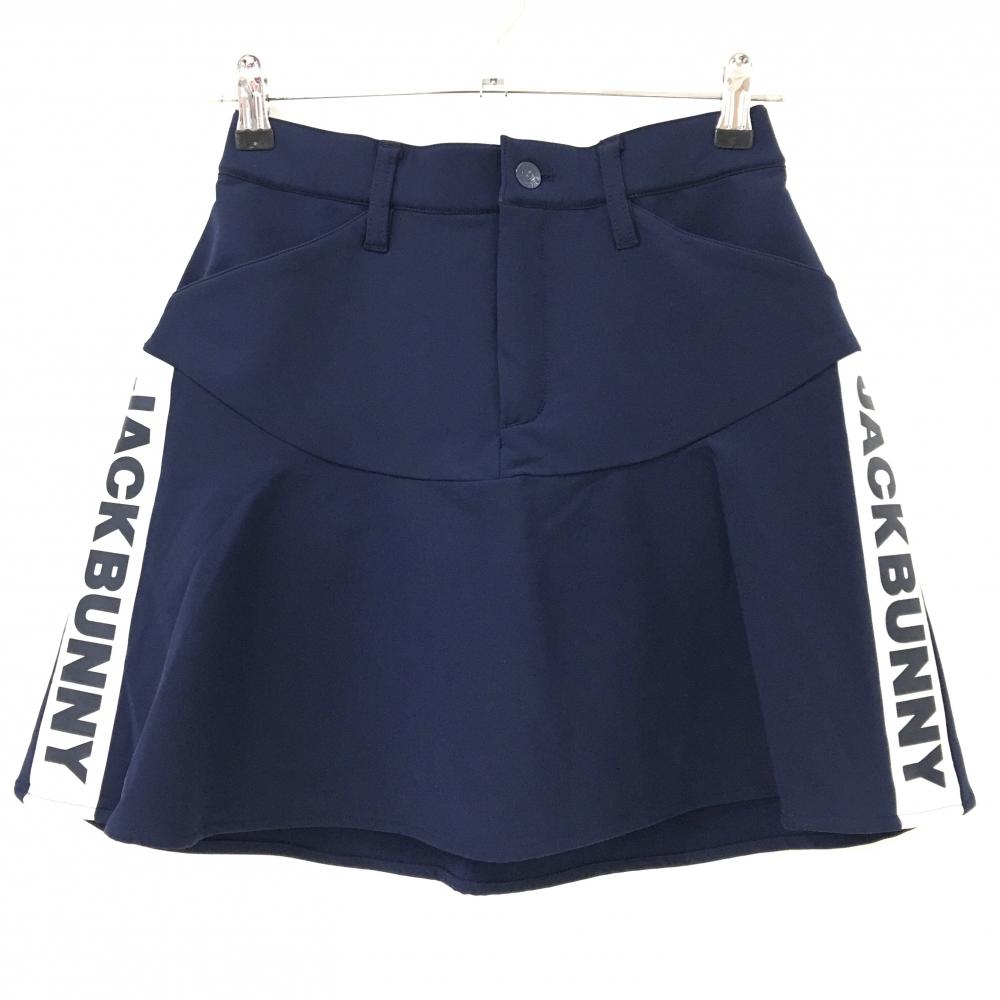 【超美品】ジャックバニー スカート ネイビー×白 サイドロゴプリント 内側インナーパンツ レディース 0(S) ゴルフウェア Jack Bunny