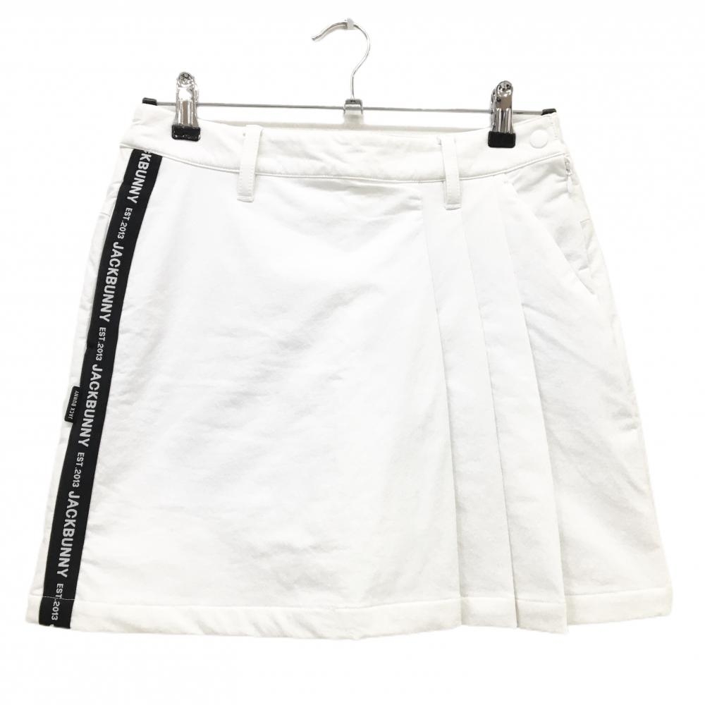 【新品】ジャックバニー ストレッチスカート 白×黒 一部プリーツ 裏起毛 内側インナーパンツ レディース 2(L) ゴルフウェア Jack Bunny