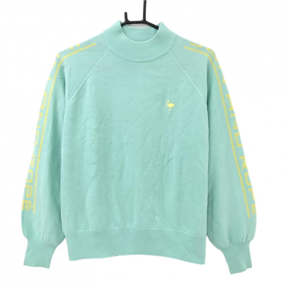 【美品】ジュンアンドロペ セーター ライトグリーン×イエロー 袖ロゴ ニット レディース M ゴルフウェア JUN＆ROPE