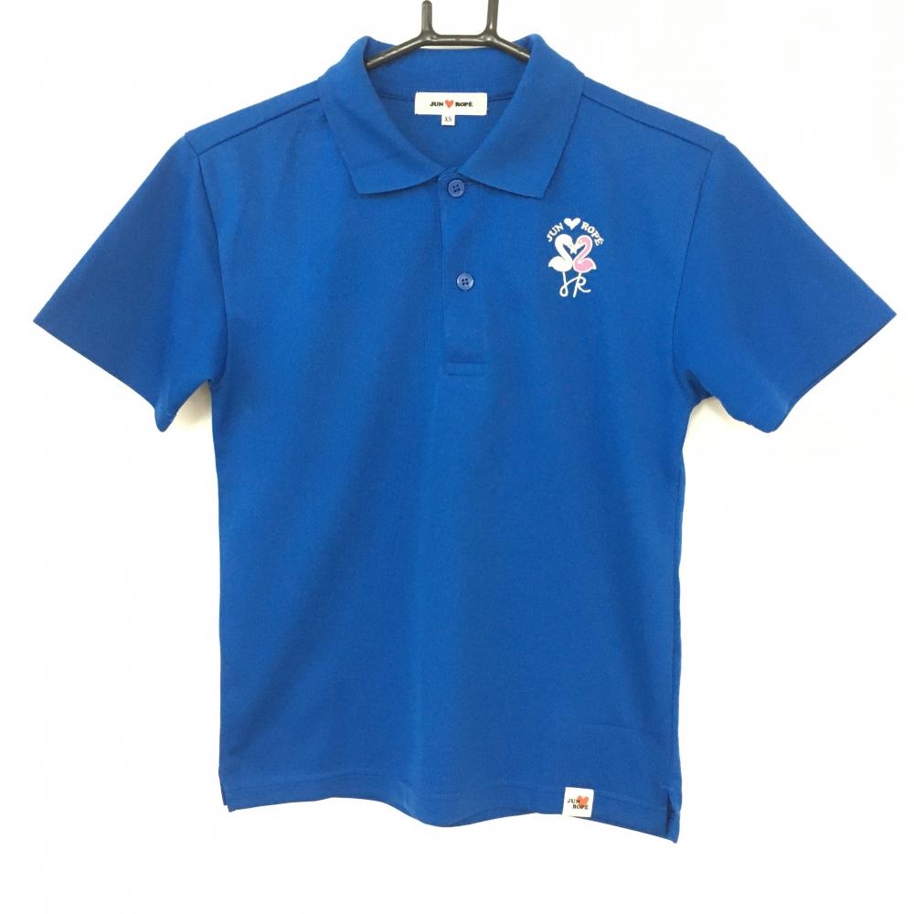 JUN＆ROPE ジュンアンドロペ 半袖ポロシャツ ブルー ロゴ刺しゅう レディース XS ゴルフウェア