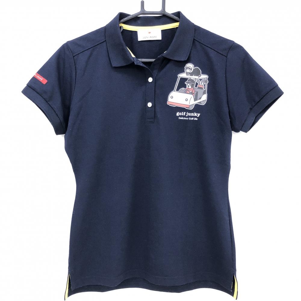 ジュンアンドロペ 半袖ポロシャツ ネイビー 胸元プリント レディース M ゴルフウェア JUN＆ROPE