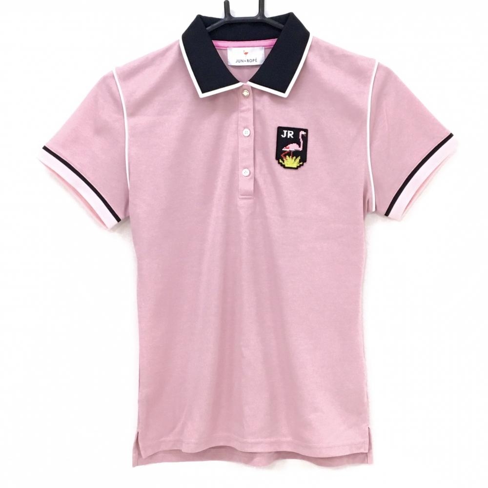 【超美品】ジュンアンドロペ 半袖ポロシャツ スモーキーピンク×黒 ロゴワッペン レディース M ゴルフウェア JUN＆ROPE