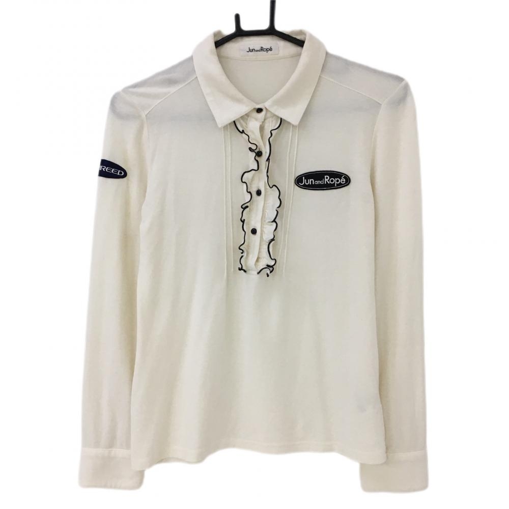 ジュンアンドロペ 長袖ポロシャツ 白 微起毛 胸フリル  レディース M ゴルフウェア JUN＆ROPE