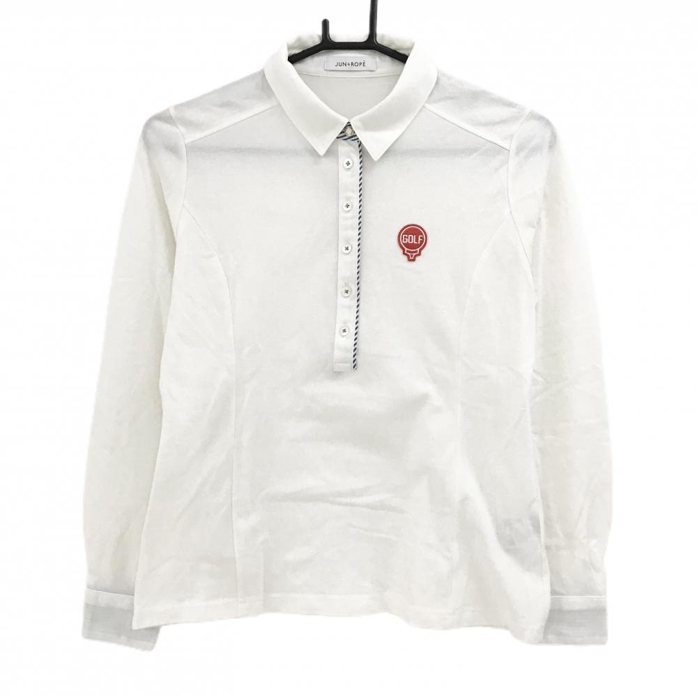 ジュンアンドロペ 長袖ポロシャツ 白 ワッペン レディース M ゴルフウェア JUN＆ROPE