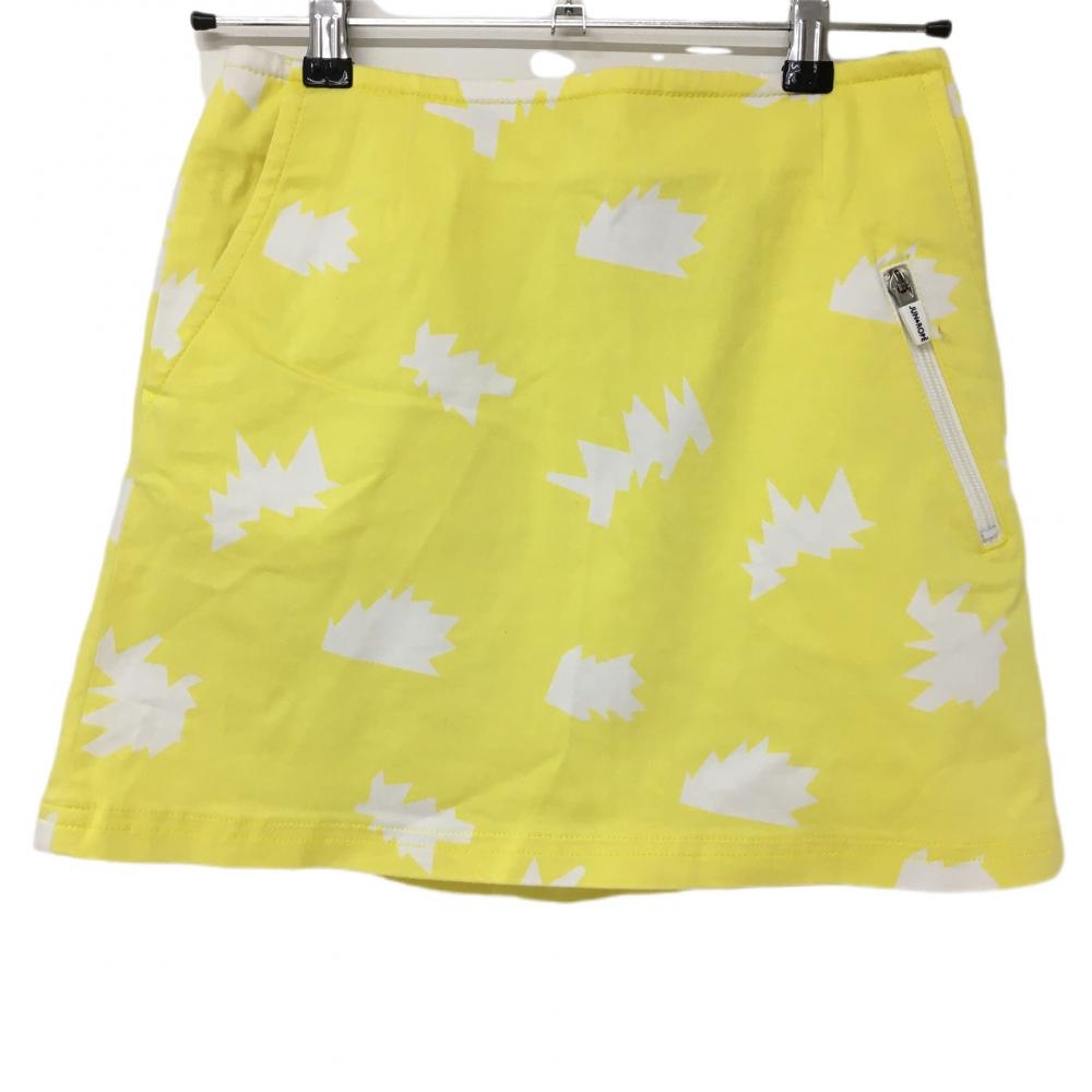 【美品】ジュンアンドロペ スカート イエロー×白 総柄 ストレッチ レディース M ゴルフウェア JUN＆ROPE