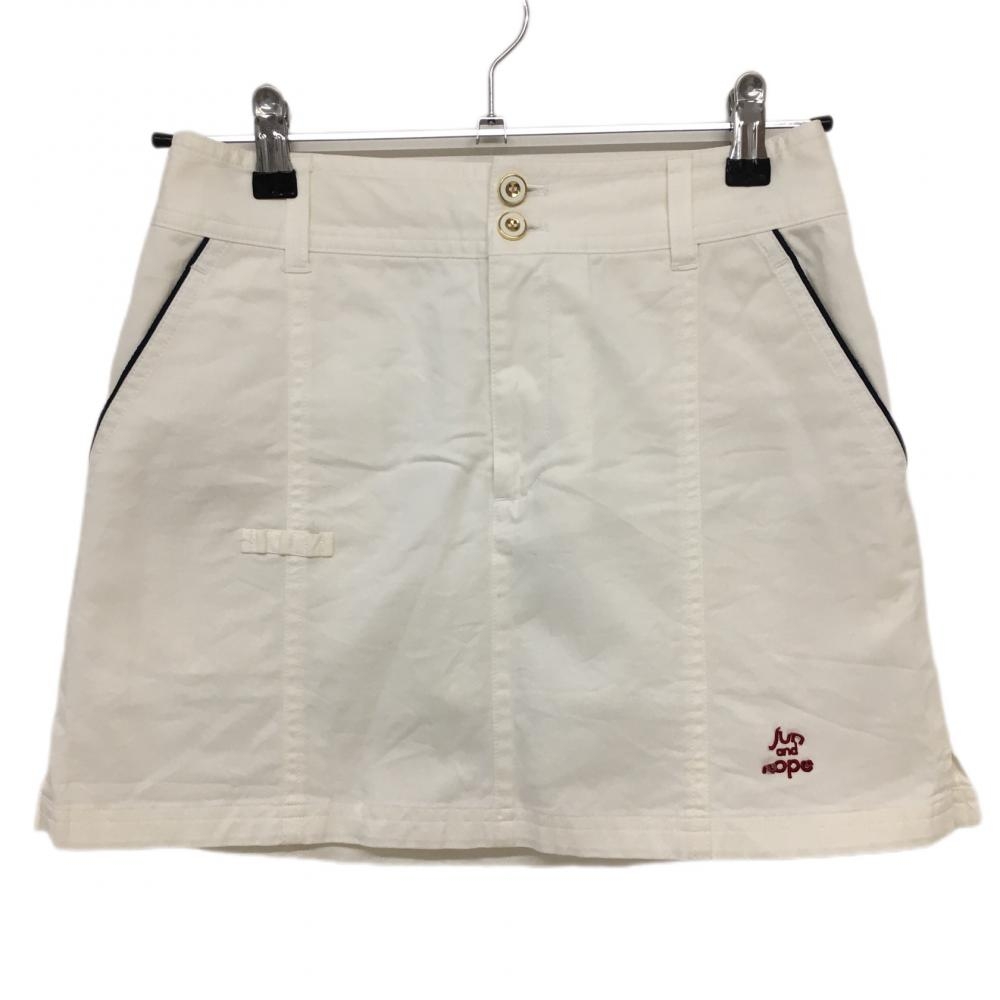 ジュンアンドロペ スカート 白×ネイビー ティー装着可 レディース M ゴルフウェア JUN＆ROPE