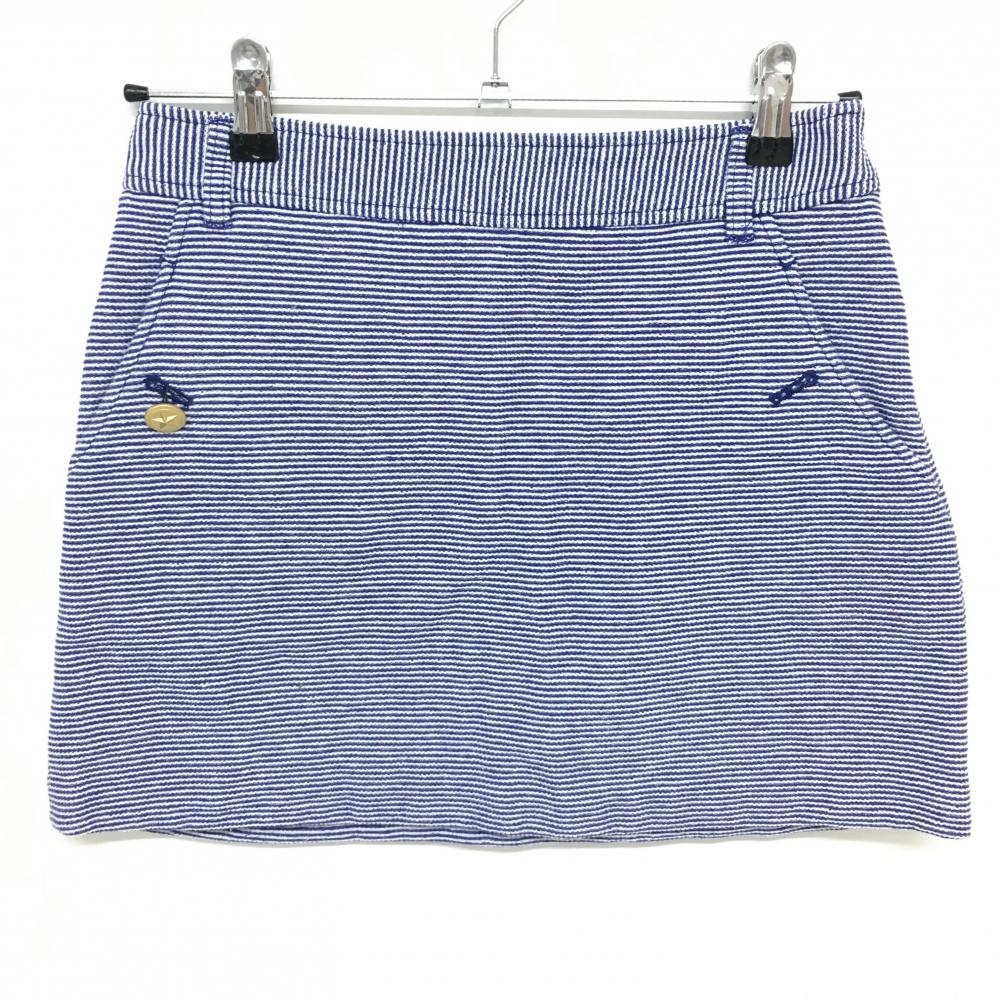 ジュンアンドロペ スカート ブルー×白 織生地 ボーダー  レディース M ゴルフウェア JUN＆ROPE