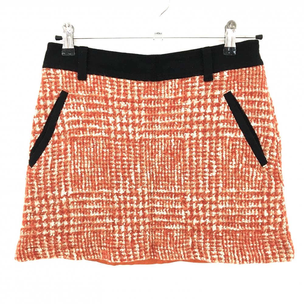【美品】ジュンアンドロペ ニットスカート レッド×白 ウール混 ツイード調 裏地付 レディース M ゴルフウェア JUN＆ROPE