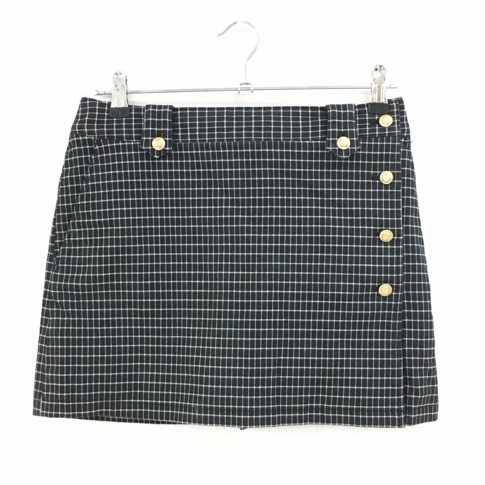 【美品】ジュンアンドロペ スカート 黒×白 チェック 内側インナーパンツ レディース L ゴルフウェア JUN＆ROPE