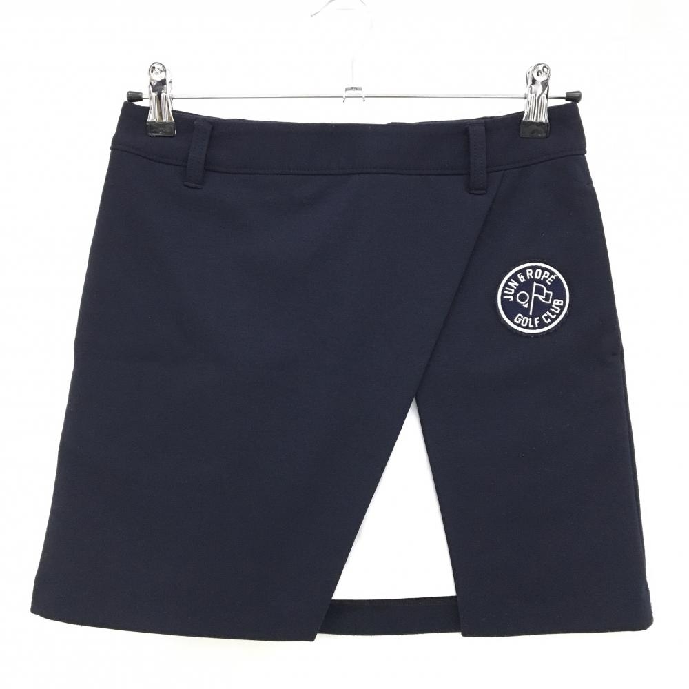 ジュンアンドロペ スカート ダークネイビー×白 ロゴワッペン レディース S ゴルフウェア JUN＆ROPE