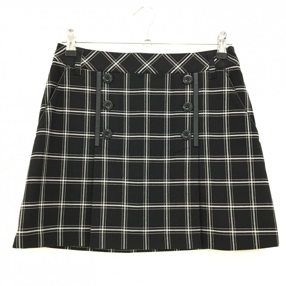 【超美品】ジュンアンドロペ スカート 黒×白 格子チェック 裏起毛 一部合成皮革 レディース M ゴルフウェア JUN＆ROPE
