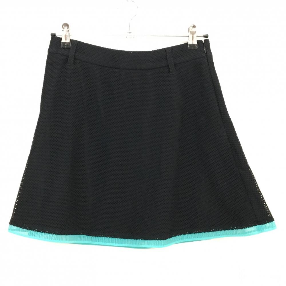 【超美品】ジュンアンドロペ スカート 黒×ライトブルー メッシュ 裏地付 レディース L ゴルフウェア JUN＆ROPE