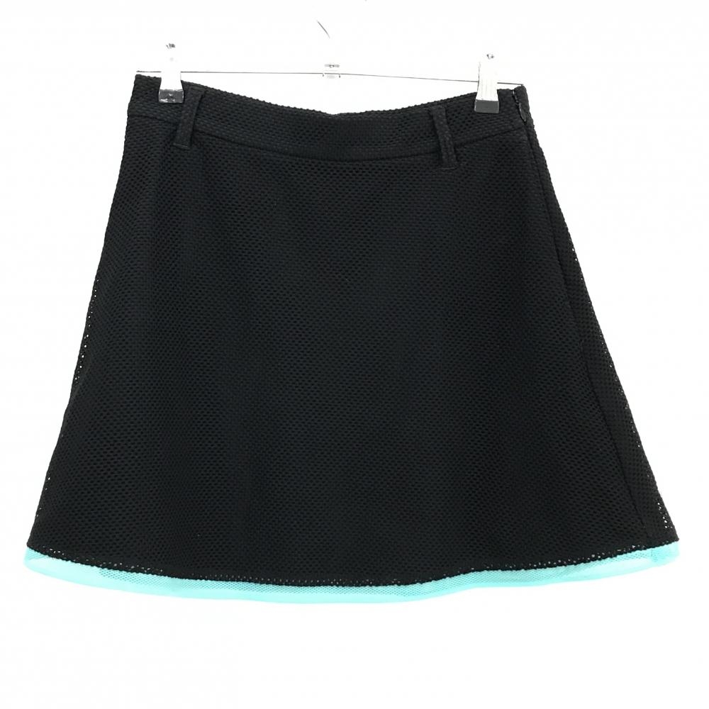 【美品】ジュンアンドロペ スカート 黒 裾グリーン メッシュ 裏地付  レディース L ゴルフウェア JUN＆ROPE 画像