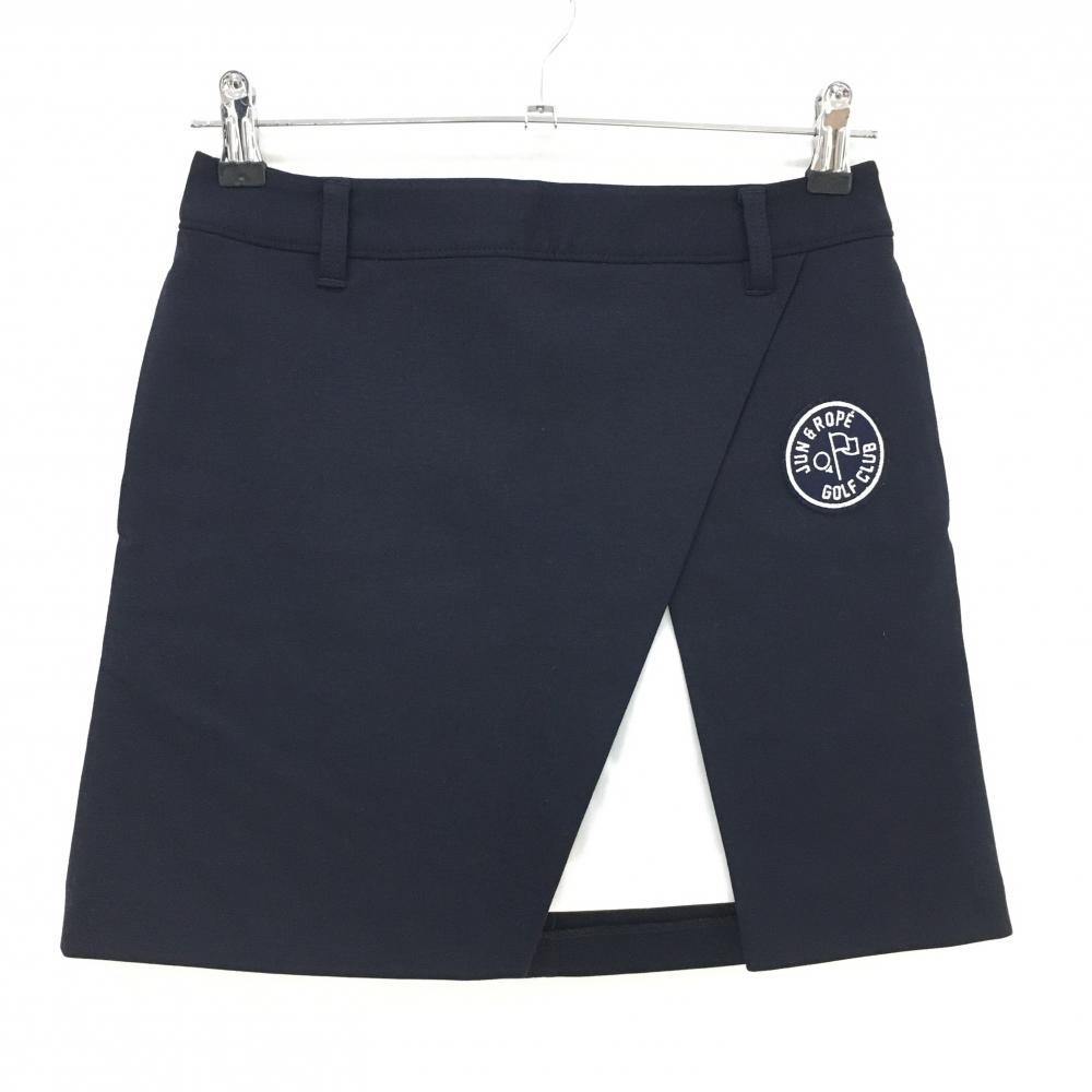 【超美品】ジュンアンドロペ スカート ネイビー×白 ストレッチ ワッペン  レディース S ゴルフウェア JUN＆ROPE