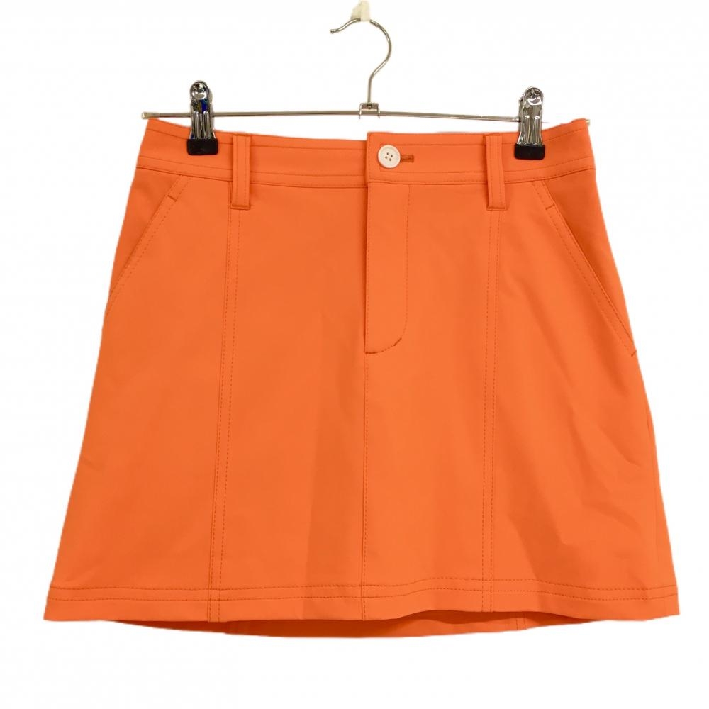 【超美品】ジュンアンドロペ ストレッチスカート 蛍光オレンジ 無地 内側インナーパンツ レディース S ゴルフウェア JUN＆ROPE