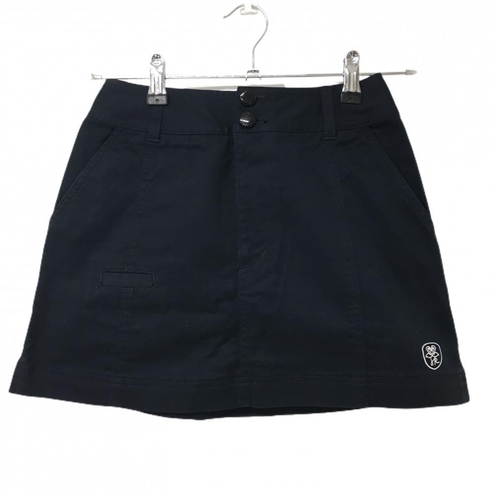 【美品】ジュンアンドロペ スカート ネイビー シンプル 裾ワッペン インナーパンツ付き レディース S ゴルフウェア JUN＆ROPE