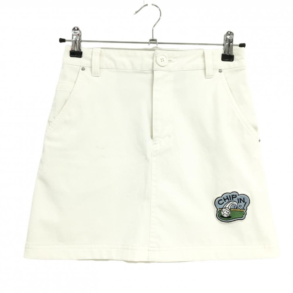 【美品】ジュンアンドロペ スカート 白 ワッペン ストレッチ レディース S ゴルフウェア JUN＆ROPE