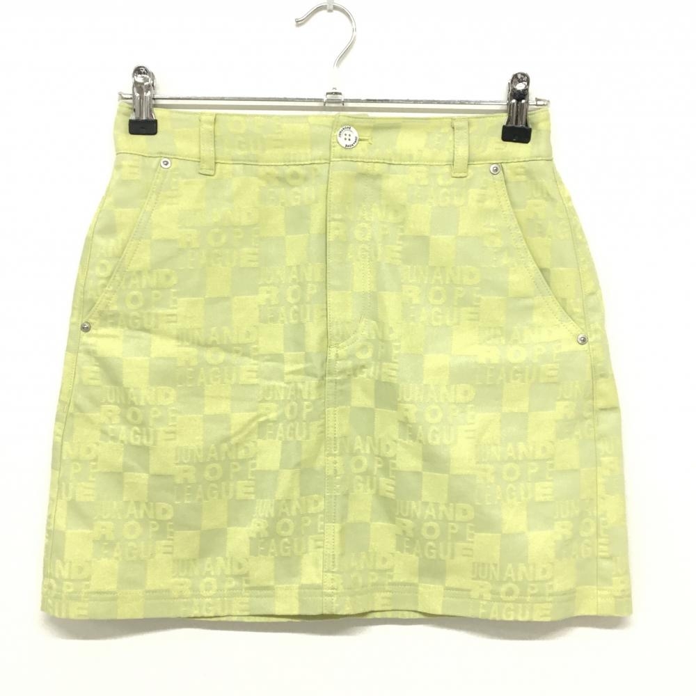 【超美品】ジュンアンドロペ スカート イエローグリーン 総柄地模様 レディース S ゴルフウェア JUN＆ROPE