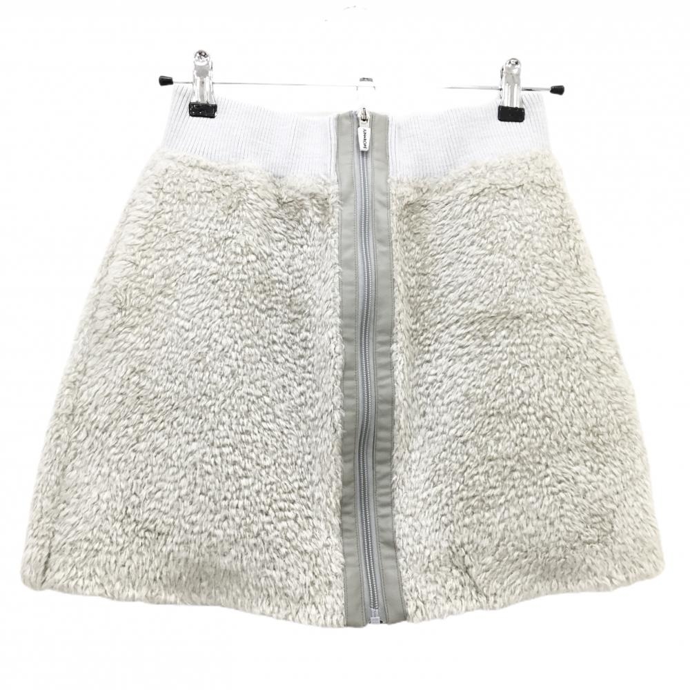 【美品】ジュンアンドロペ ボアスカート グレージュ×グレー フロントジップ ウエストゴム レディース M ゴルフウェア JUN＆ROPE