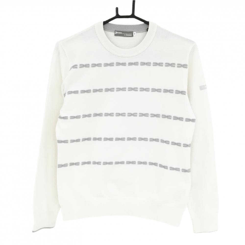 スリクソンバイデサント セーター 白×グレー ボーダー風 レディース M ゴルフウェア SRIXON